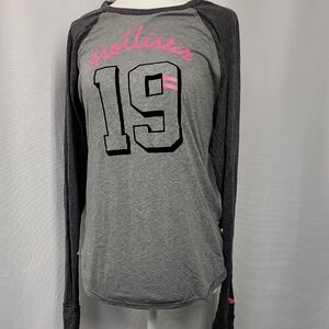 Hollister Gray and Pink Graphic Long Sleeve